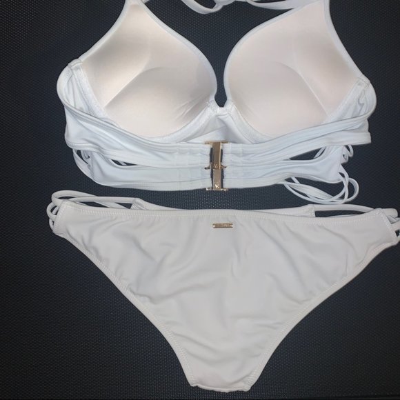32B Small 2 Piece Set Swim Bombshell Longline Bikini White Adds two cup sizes - Picture 6 of 16